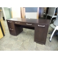 Dark Mahogany 66 in. 2 Pedestal Desk w Nickel Tone Accents